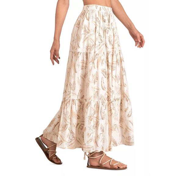 ELAN INTERNATIONAL WOMENS SMALL TIERED PRINTED MAXI SKIRT CREAM BEIGE NEW - Picture 3 of 13